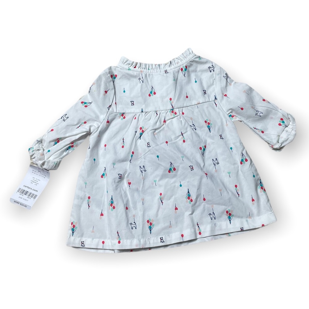 NWT Baby Carter White 3/4 Sleeve Balloon and Dog Blouse with Ruffle Detail - Picture 2 of 7